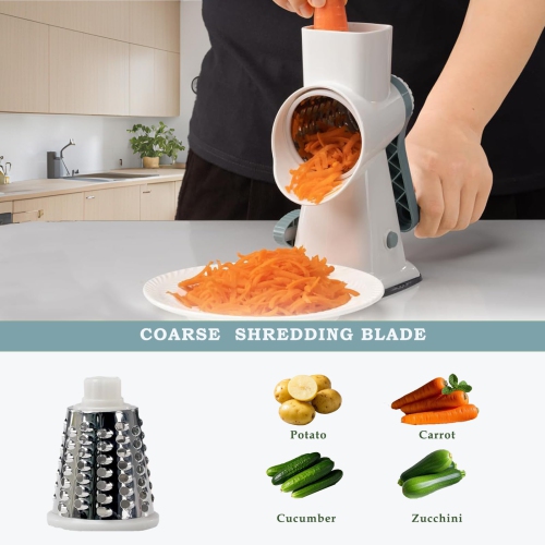 Multifunctional Hand Crank Vegetable Cutter, Rotary Cheese Grater with 3 Replaceable Blades, Suitable for Cutting Cheese, Vegetables in the Kitchen