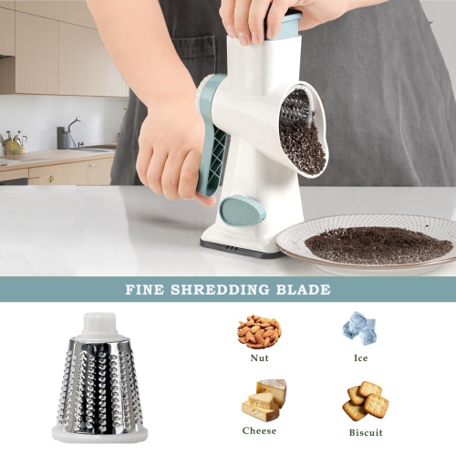 Multifunctional Hand Crank Vegetable Cutter, Rotary Cheese Grater with 3 Replaceable Blades, Suitable for Cutting Cheese, Vegetables in the Kitchen