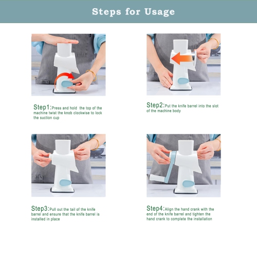 Multifunctional Hand Crank Vegetable Cutter, Rotary Cheese Grater with 3 Replaceable Blades, Suitable for Cutting Cheese, Vegetables in the Kitchen