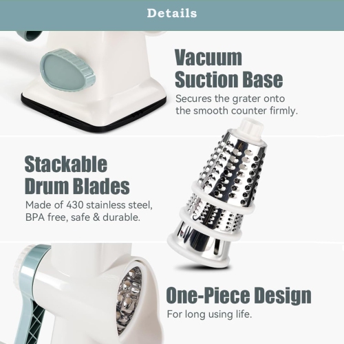 Multifunctional Hand Crank Vegetable Cutter, Rotary Cheese Grater with 3 Replaceable Blades, Suitable for Cutting Cheese, Vegetables in the Kitchen