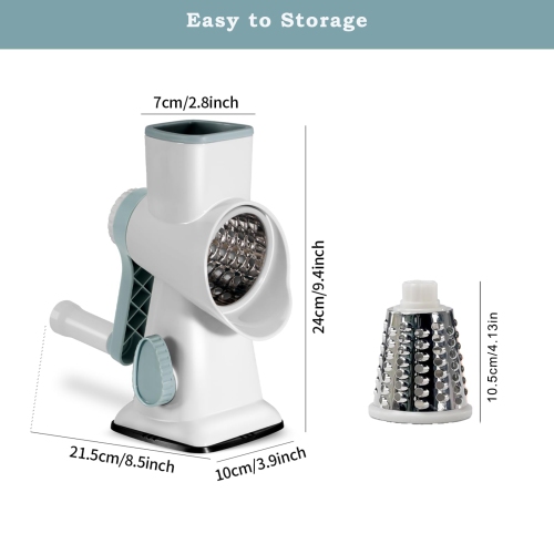 Multifunctional Hand Crank Vegetable Cutter, Rotary Cheese Grater with 3 Replaceable Blades, Suitable for Cutting Cheese, Vegetables in the Kitchen