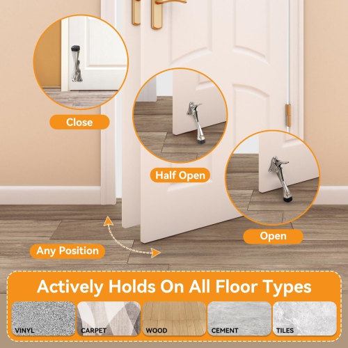 2-Pack Adjustable Door Stop, Aluminum Alloy Metal Door Stop with Rubber Head and Wall Protection for Wide Doors