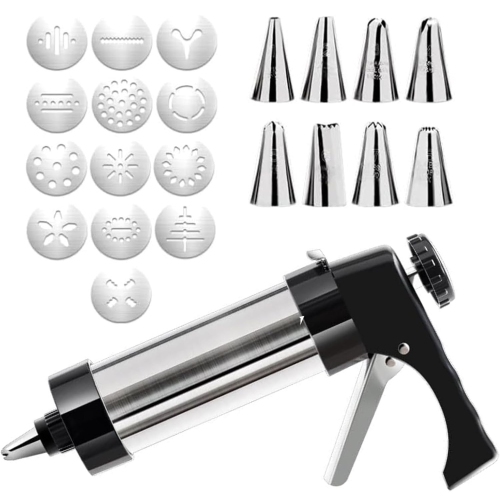MYACUC  Cookie Stamper Set With 8 Piping Nozzles And 13 Cookie Trays for Diy Christmas Cookie Making