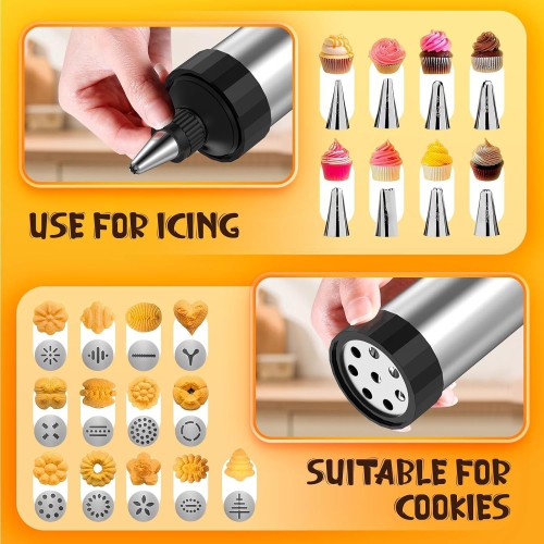 Cookie Stamper Set with 8 Piping Nozzles and 13 Cookie Trays for DIY Christmas Cookie Making