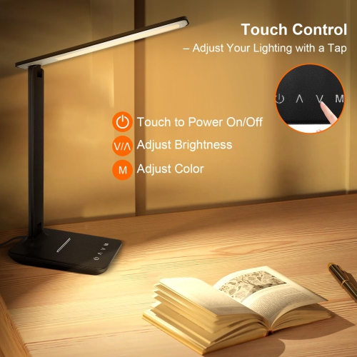 Lampe de bureau portative pliable LED, chargement USB, 5 modes, 5 lampe de lecture lumineuse adaptée à la chambre, au bureau, à l'étude