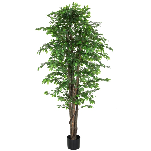 HOMCOM 8ft Tall Artificial Tree, Silk Ficus Tree with 2520 Leaves in Pot, Decorative Fake Plant for Home, Office, and Living Room, Green