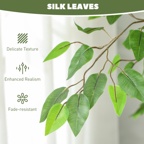 HOMCOM 8ft Tall Artificial Tree, Silk Ficus Tree with 2520 Leaves in Pot, Decorative Fake Plant for Home, Office, and Living Room, Green
