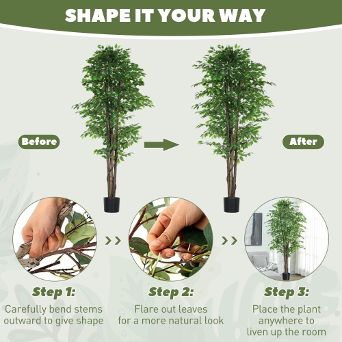 HOMCOM 8ft Tall Artificial Tree, Silk Ficus Tree with 2520 Leaves in Pot, Decorative Fake Plant for Home, Office, and Living Room, Green