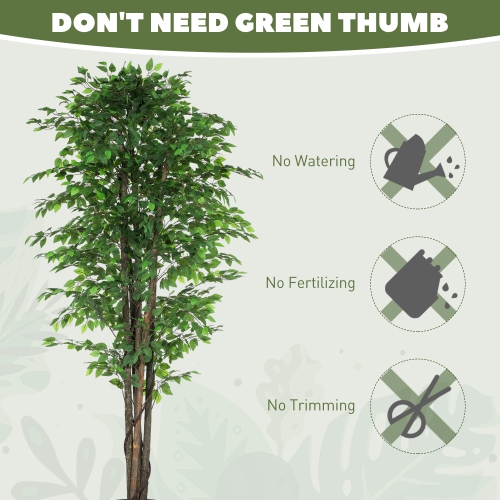 HOMCOM 8ft Tall Artificial Tree, Silk Ficus Tree with 2520 Leaves in Pot, Decorative Fake Plant for Home, Office, and Living Room, Green