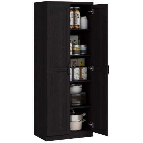 HOMCOM – Armoire garde-manger de 63&nbsp;po avec portes Shaker, armoire de rangement autonome haut moderne avec tablettes réglables, noir
