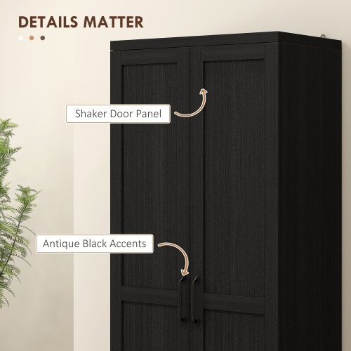 HOMCOM 63" Kitchen Pantry Cabinet with Shaker Doors, Modern Freestanding Tall Buffet Storage Cabinet with Adjustable Shelves, Black