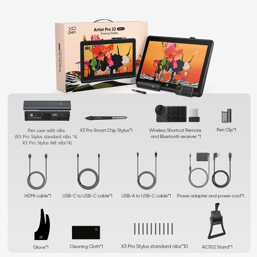 Tablette à dessin 21&nbsp;po 5 K QHD avec stylet pression écran 16384 Pen et clavier sans fil ACK05