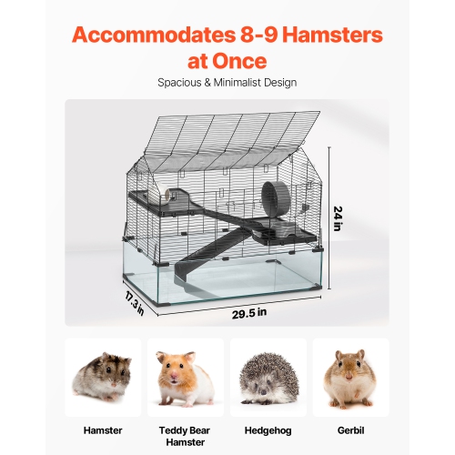 VEVOR 29.5 x 17.3 x 24 inHamster Cage, 360° Viewing Transparent, Small Animal Cage, Ventilated Pet Mouse Cages with Water Bottle, Portable Hamster