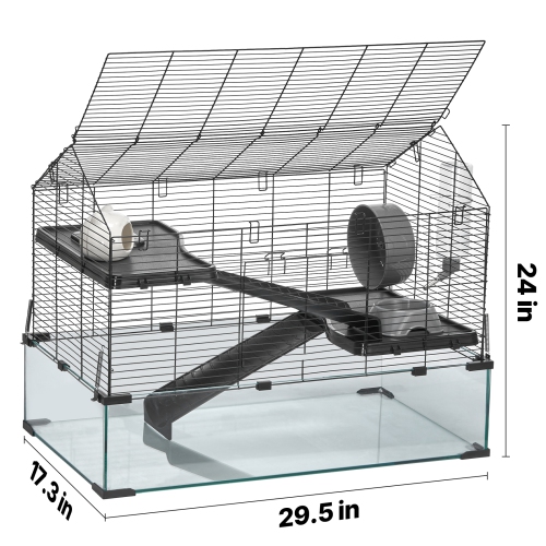 VEVOR 29.5 x 17.3 x 24 inHamster Cage, 360° Viewing Transparent, Small Animal Cage, Ventilated Pet Mouse Cages with Water Bottle, Portable Hamster