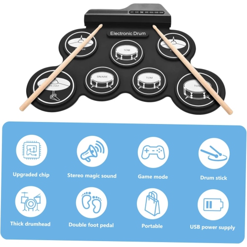 Batterie pliante à rouleau manuel Hot Product, batterie de jeu portative de bureau, instrument de percussion professionnel USB pour adultes pour