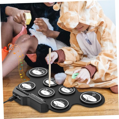 Hot product hand roll folding drum set, portable desktop game drum, children's beginner USB adult professional percussion instrument - white pattern