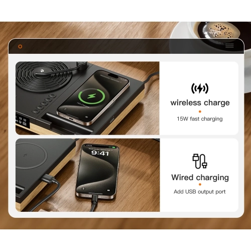 Haut-parleur Bluetooth à recharge sans fil Haut-parleur carré haute-fidélité, mini disque stéréo intelligent en vinyle, chargeur sans fil