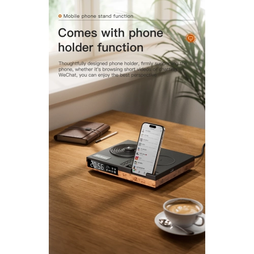 Haut-parleur Bluetooth à recharge sans fil Haut-parleur carré haute-fidélité, mini disque stéréo intelligent en vinyle, chargeur sans fil