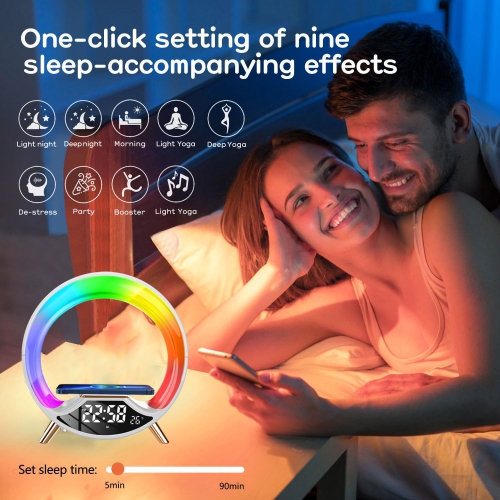 Wireless Charger Atmosphere Lamp, Wireless Charger BlueTooth Speaker with Desk Lamp Bedside Night Light Portable Small Mini Speaker