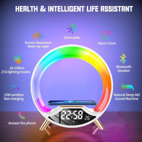 Wireless Charger Atmosphere Lamp, Wireless Charger BlueTooth Speaker with Desk Lamp Bedside Night Light Portable Small Mini Speaker