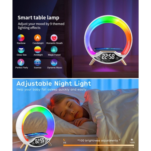 Wireless Charger Atmosphere Lamp, Wireless Charger BlueTooth Speaker with Desk Lamp Bedside Night Light Portable Small Mini Speaker