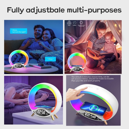 Wireless Charger Atmosphere Lamp, Wireless Charger BlueTooth Speaker with Desk Lamp Bedside Night Light Portable Small Mini Speaker