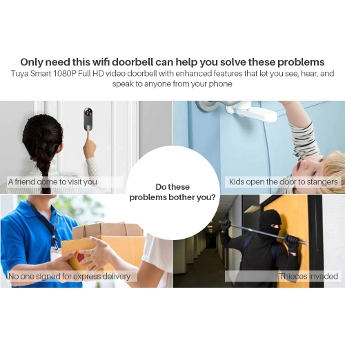 1080P video doorbell camera, smart WIFI video doorbell, wireless video doorbell, remote home monitoring, Tuya solution, video voice intercom, two-way