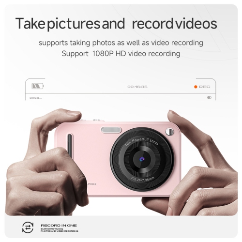 Digital Camera, 2.4 Inch HD Screen with 16x Zoom and Image Shake, Anti-Shake, Wide Angle, Macro, Compact Portable Photography Camera for Boys Girls