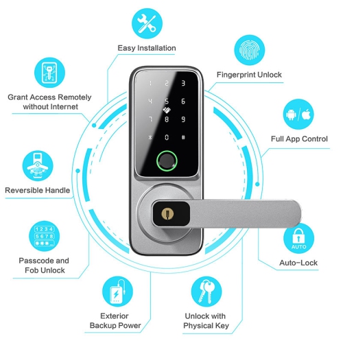 Smart door lock, fingerprint/password/unlock, supports NFC unlocking, mobile phone remote unlocking, voice prompts in 10 languages, [Tuya WiFi]