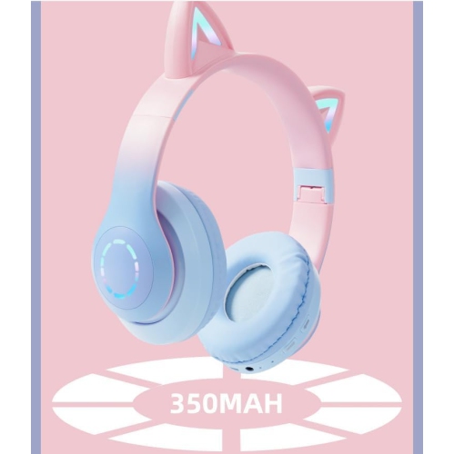 Head-mounted Bluetooth headset, LED luminous gaming wireless card gradient color Bluetooth headset, built-in microphone, noise reduction headset