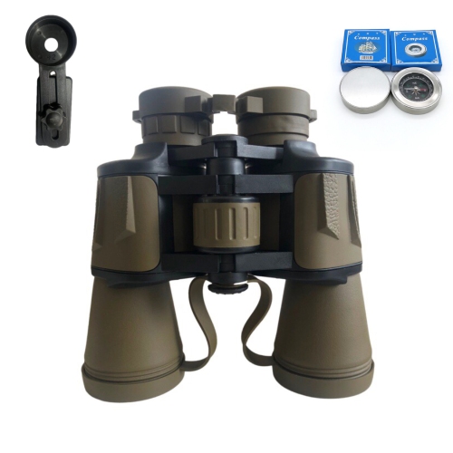 THE WAY  Binoculars 20X50 High Magnification HD Low Light Night Vision Large Eyepiece Outdoor Portable Telescope20X50 Khaki \w Mobile Phone Clip