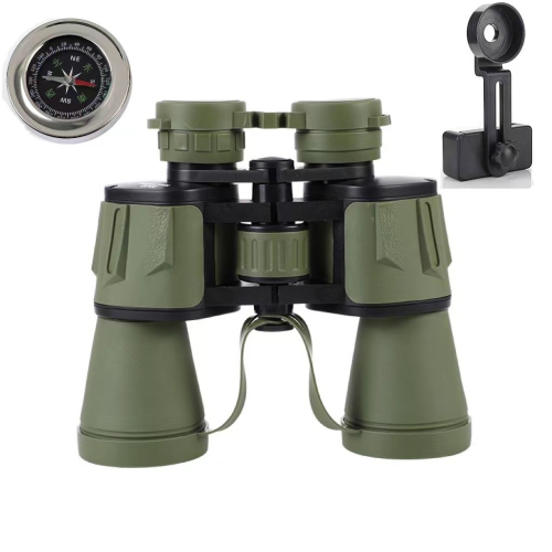 Jumelles 20x50 haute puissance HD faible éclairage vision nocturne grand oculaire extérieur télescope portatif20x50 vert avec boussole à pince pour
