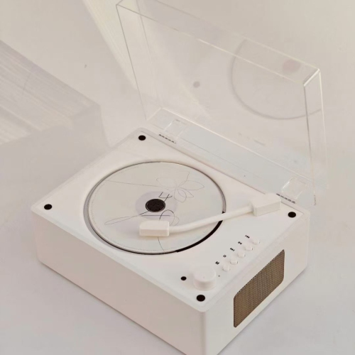 Retro Multi-Function CD Player, Portable Antique Leather Case Bluetooth Speaker Hi-Fi Album Music Gift - Wood Grain White