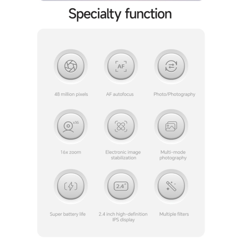 Digital Camera, 2.4 Inch HD Screen with 16x Zoom and Image Shake, Anti-Shake, Wide Angle, Macro, Compact Portable Photography Camera for Boys Girls