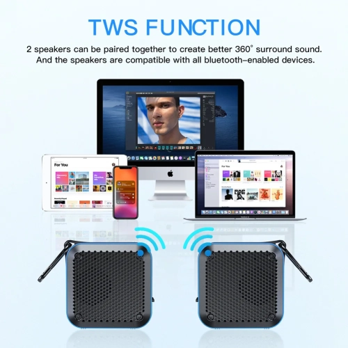 Portable outdoor Bluetooth speaker, wireless portable subwoofer, TWS interconnected square mini speaker, 5.1 Bluetooth speaker - black