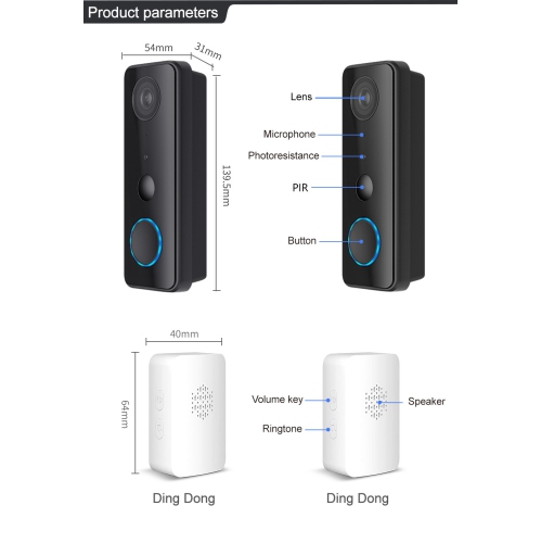 Tuya WiFi video doorbell smart voice intercom low power consumption HD wireless remote doorbell set, intercom doorbell