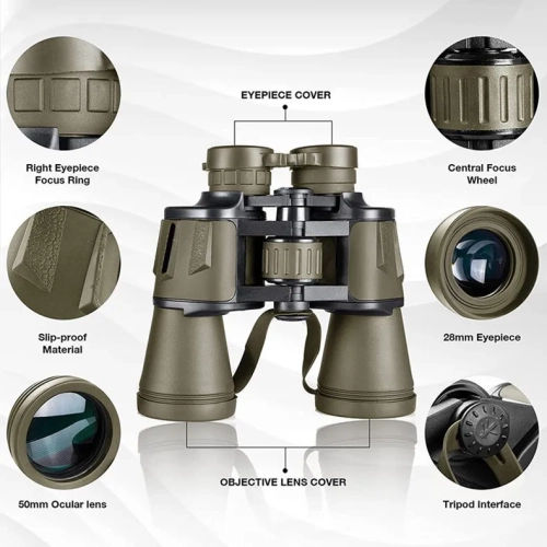 Binoculars 20x50 high magnification high-definition low-light night vision large eyepiece outdoor mobile phone telescope strong waterproof20X50 green