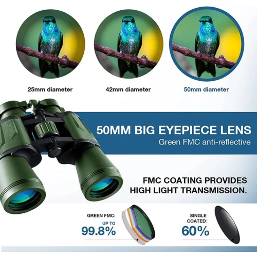 Binoculars 20x50 high magnification high-definition low-light night vision large eyepiece outdoor portable telescope20X50 black with mobile phone