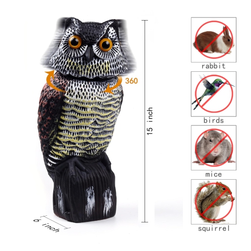 Fake Owl Decoys to Scare Birds Away, Rotating Head Sculptures, Nature Enemy Scarecrow Plastic Statues,Garden Protectors