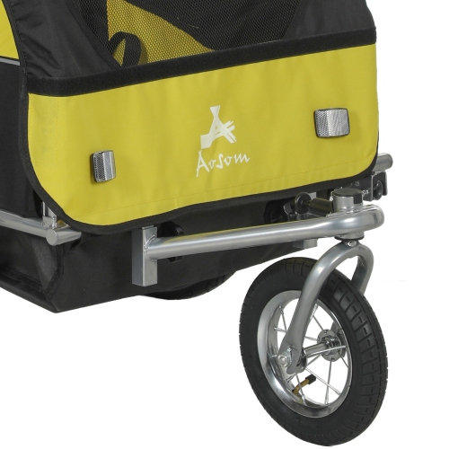 Aosom 2-Seat Bike Trailer for Kids, 2-in-1 Baby Stroller Bicycle Trailer with 5-Point Harness, Rubber Wheels, Windproof Curtain, Storage Bag, Safety