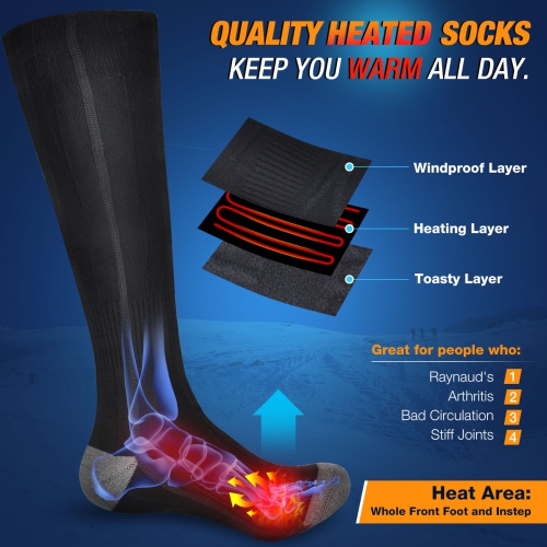 Heated Socks Electric Rechargeable Battery for Hunting Fishing Camping Hiking Motorcyle Ski Skating Warm Foot Warmer(Size L)