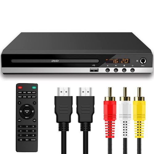Lecteur DVD, lecteur CD maison avec sorties HD/AV/coaxiales et entrée USB, téléviseur compatible 1080P, câble HDMI/AV et télécommande pour projecteur