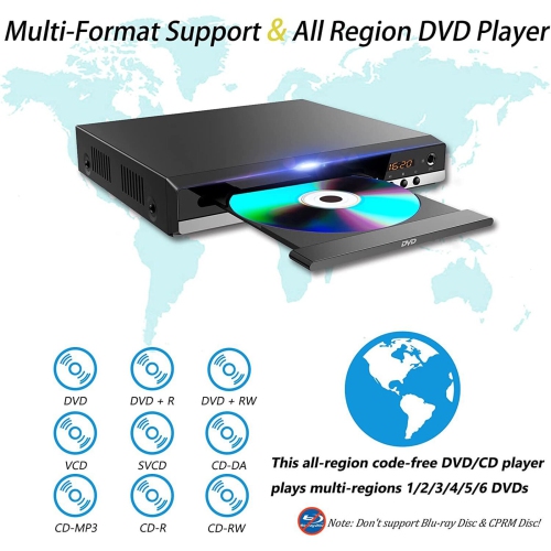 Lecteur DVD, lecteur CD maison avec sorties HD/AV/coaxiales et entrée USB, téléviseur compatible 1080P, câble HDMI/AV et télécommande pour projecteur