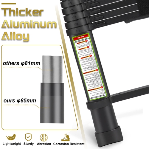 Coolse 10.5FT Telescoping Ladder - Heavy Duty Aluminum, 330lb Capacity, Non-Slip Feet for Roof/Attic/RV