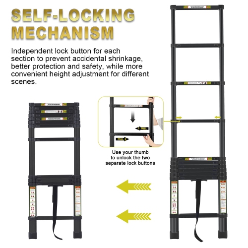 Coolse 10.5FT Telescoping Ladder - Heavy Duty Aluminum, 330lb Capacity, Non-Slip Feet for Roof/Attic/RV