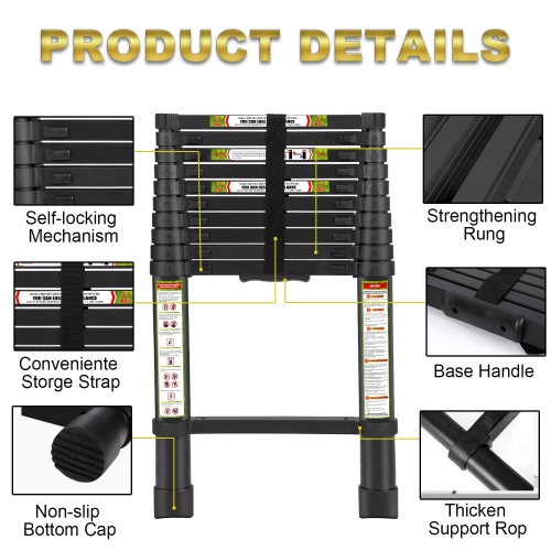 Coolse 6.5FT Telescoping Ladder - Heavy Duty Aluminum, 330lb Capacity, Non-Slip Feet for Roof/Attic/RV