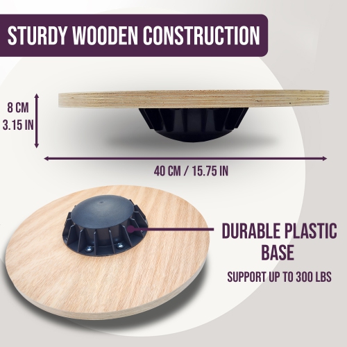 PRISP Wooden Wobble Balance Board - Round Stability Trainer for Standing Desk, Core Exercises, Ankle Training, Home Gym and Fitness; Wood Balancing