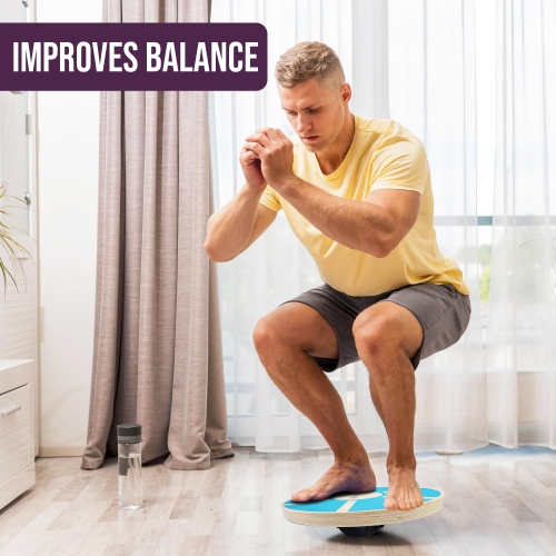 PRISP Wooden Wobble Balance Board - Round Stability Trainer for Standing Desk, Core Exercises, Ankle Training, Home Gym and Fitness; Wood Balancing