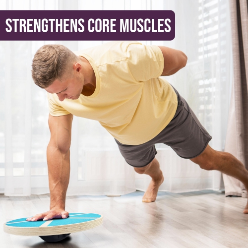 PRISP Wooden Wobble Balance Board - Round Stability Trainer for Standing Desk, Core Exercises, Ankle Training, Home Gym and Fitness; Wood Balancing