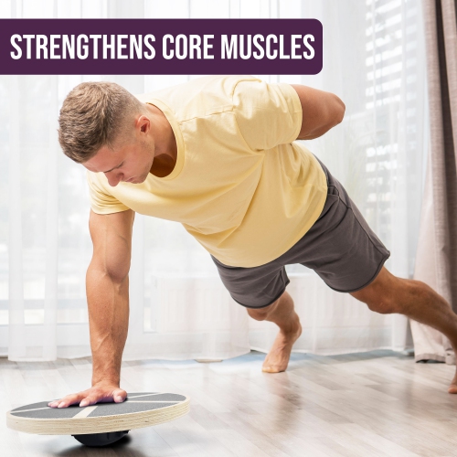 PRISP Wooden Wobble Balance Board - Round Stability Trainer for Standing Desk, Core Exercises, Ankle Training, Home Gym and Fitness; Wood Balancing